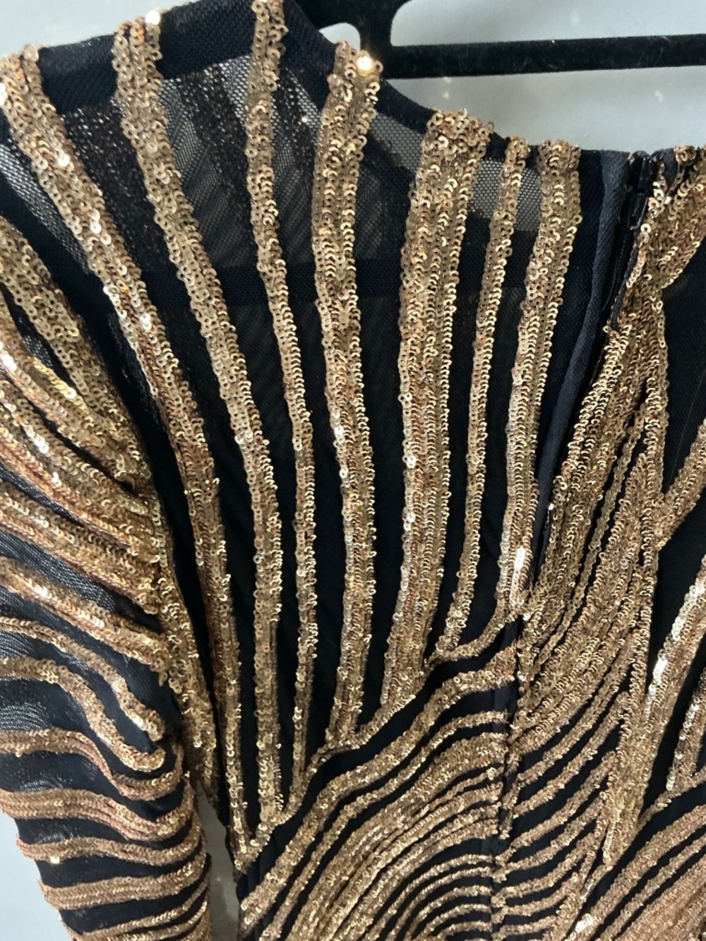 Camille La Vie wedding evening  bodycon gold black swirling art deco dress  s. 6 - Picture 4 of 9